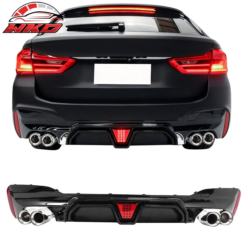 Wholesale 17-20 BMW G30 5 Series CS Style Rear Diffuser w/ LED + Silver Quad Exhaust