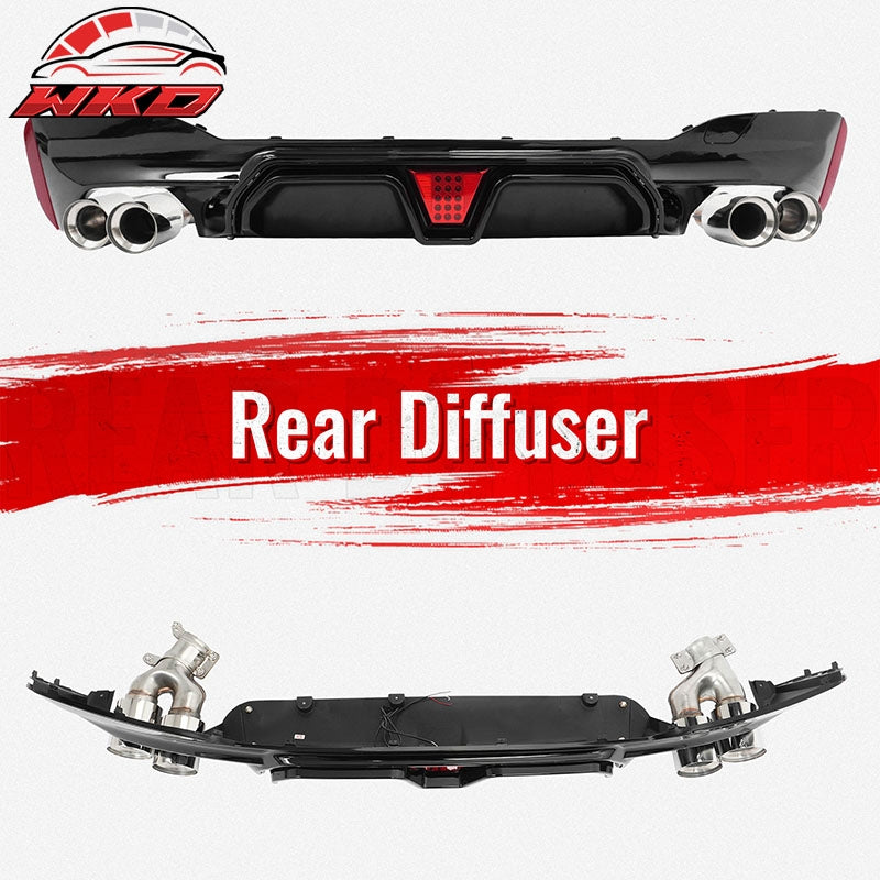 Fits 17-20 BMW G30 5 Series CS Style Rear Diffuser w/ LED + Silver Quad Exhaust