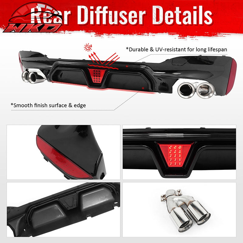 Fits 17-20 BMW G30 5 Series CS Style Rear Diffuser w/ LED + Silver Quad Exhaust