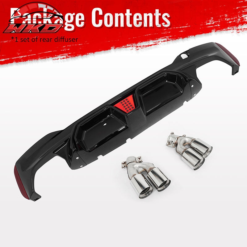 Fits 17-20 BMW G30 5 Series CS Style Rear Diffuser w/ LED + Silver Quad Exhaust