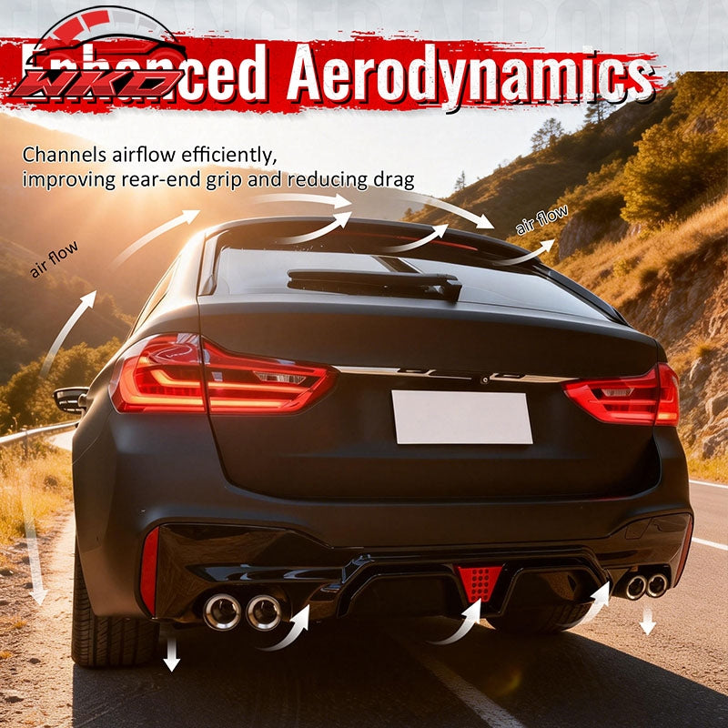 Fits 17-20 BMW G30 5 Series CS Style Rear Diffuser w/ LED + Silver Quad Exhaust