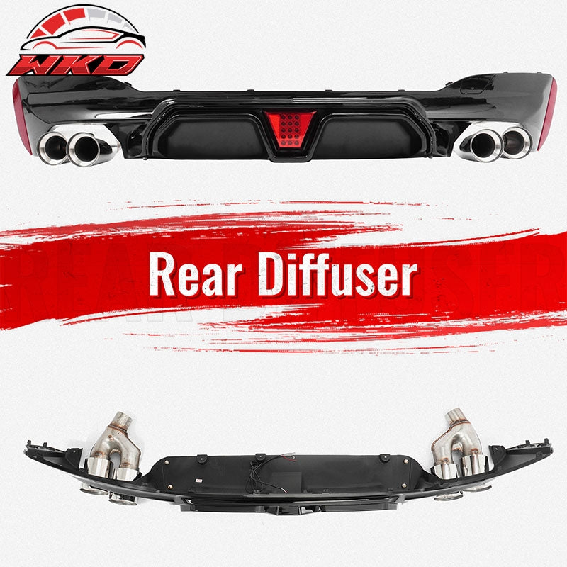 Fits 21-23 BMW G30 5 Series CS Style Rear Diffuser w/ LED + Silver Quad Exhaust