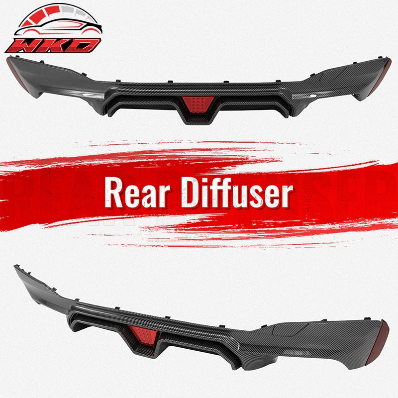 Fits 17-23 BMW G30 5 Series Carbon Fiber Print M5 CS Style Rear Diffuser w/ LED
