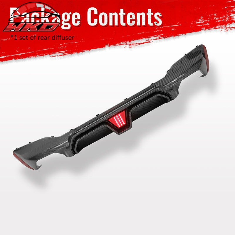 Fits 17-23 BMW G30 5 Series Carbon Fiber Print M5 CS Style Rear Diffuser w/ LED
