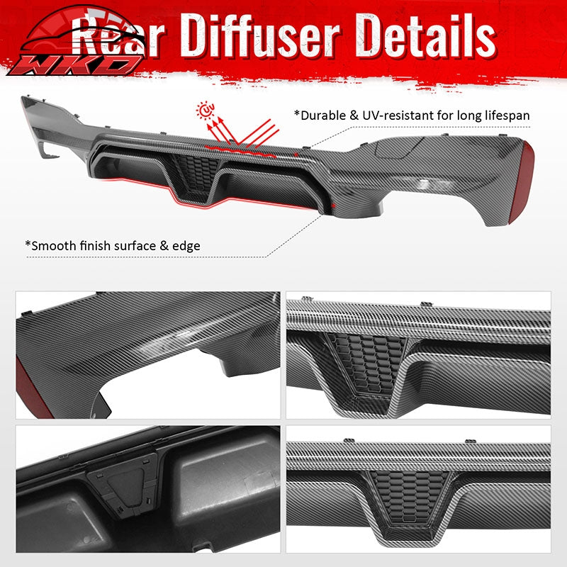 Fits 17-23 BMW G30 5 Series F90 M5 CS Style Rear Diffuser Carbon Fiber Print PP