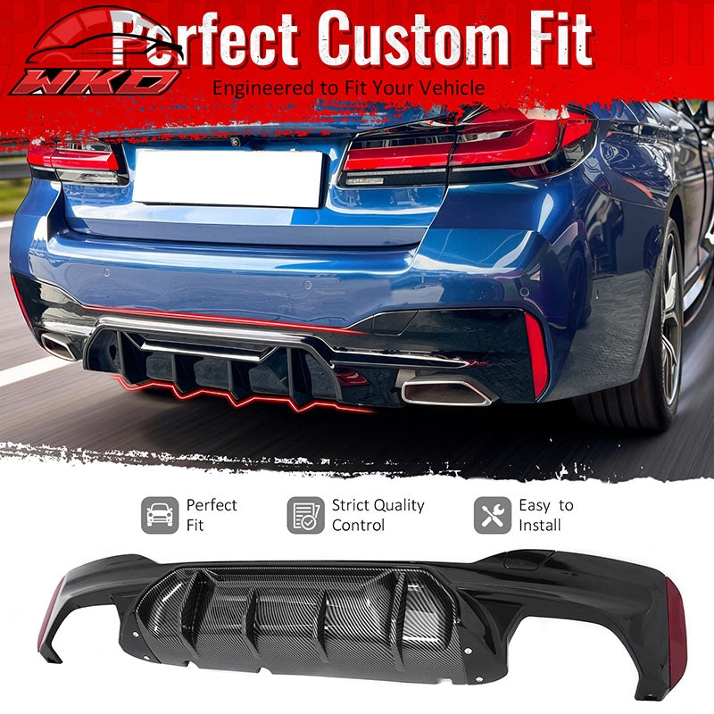 Fits 17-23 BMW G30 5 Series M5 MP Style Rear Diffuser Gloss Black& CF Print Fin