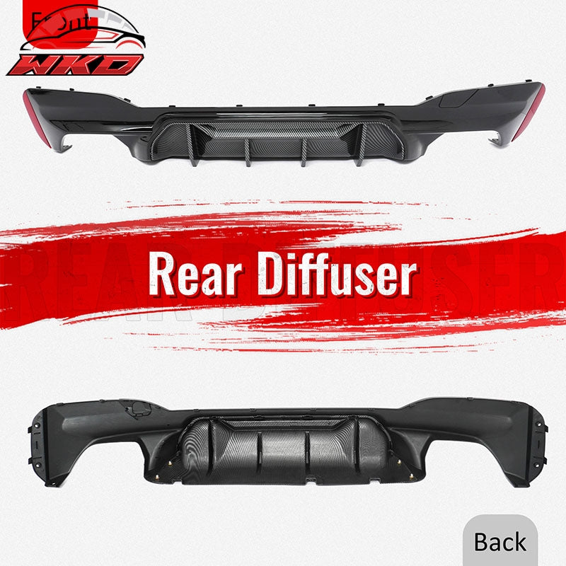 Fits 17-23 BMW G30 5 Series M5 MP Style Rear Diffuser Gloss Black& CF Print Fin