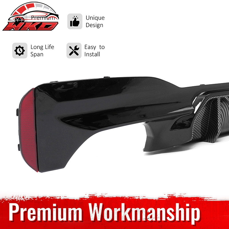 Fits 17-23 BMW G30 5 Series M5 MP Style Rear Diffuser Gloss Black& CF Print Fin