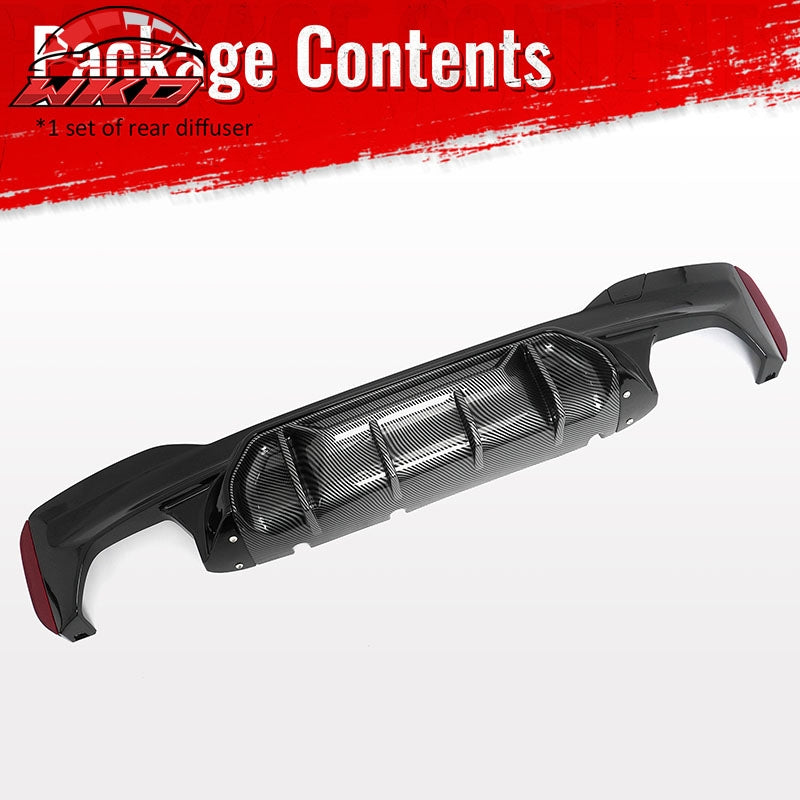 Fits 17-23 BMW G30 5 Series M5 MP Style Rear Diffuser Gloss Black& CF Print Fin