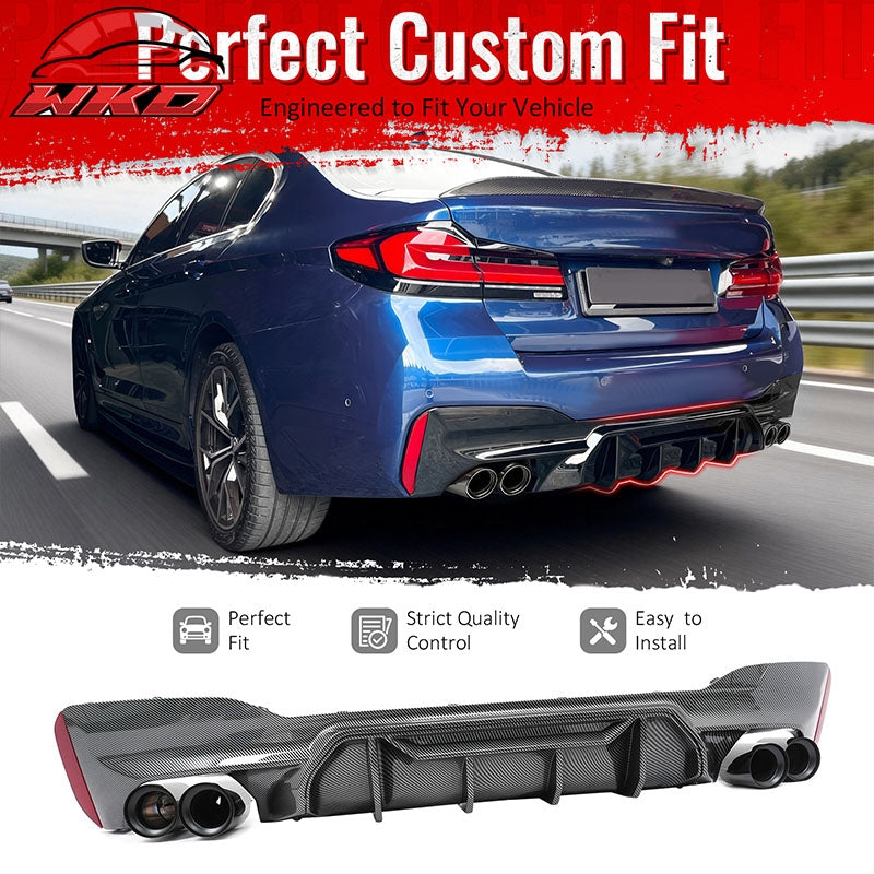 Wholesale 21-23 BMW G30 Carbon Fiber Print Rear Diffuser MP Style+ Black Quad Exhaust - Wikond Auto