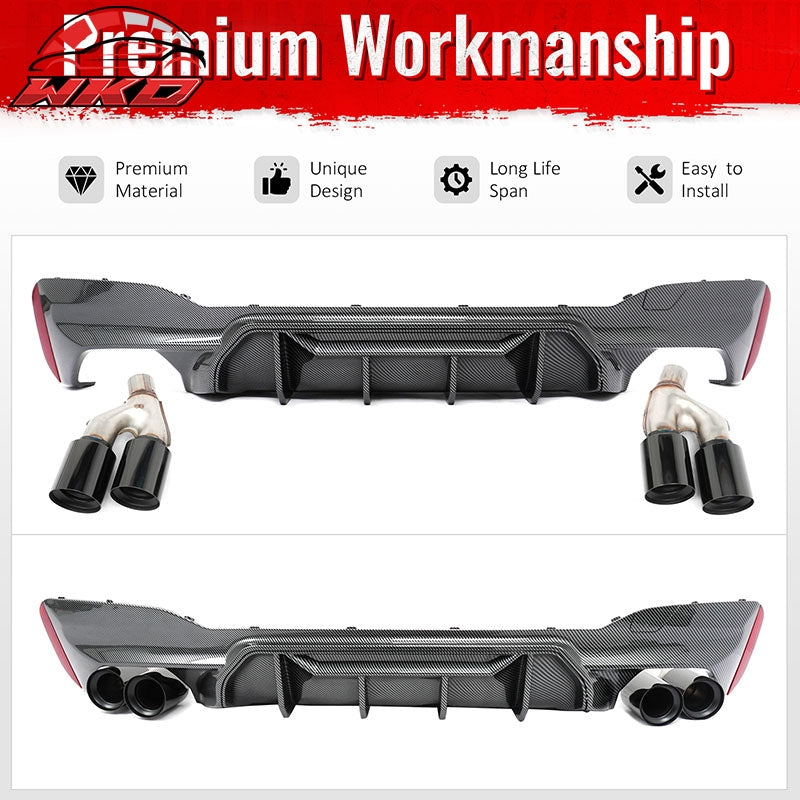 Wholesale 21-23 BMW G30 Carbon Fiber Print Rear Diffuser MP Style+ Black Quad Exhaust - Wikond Auto