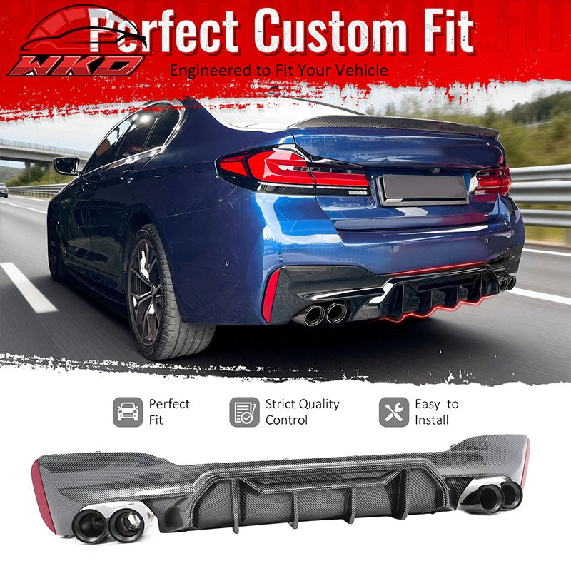 Wholesale 17-20 BMW G30 Carbon Fiber Print Rear Diffuser MP Style+ Black Quad Exhaust - Wikond Auto