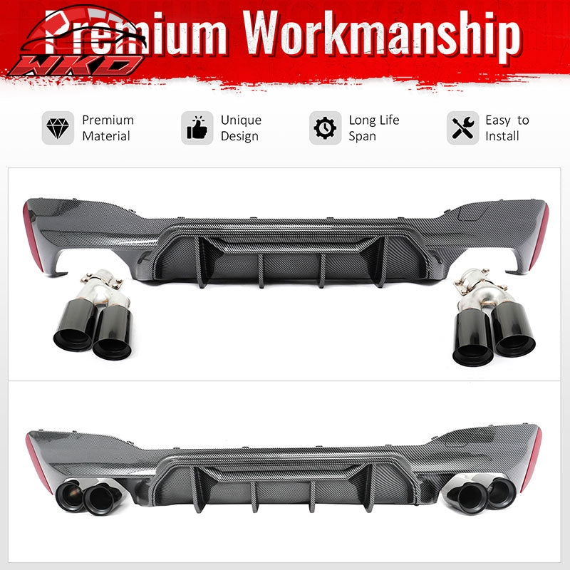 Wholesale 17-20 BMW G30 Carbon Fiber Print Rear Diffuser MP Style+ Black Quad Exhaust - Wikond Auto