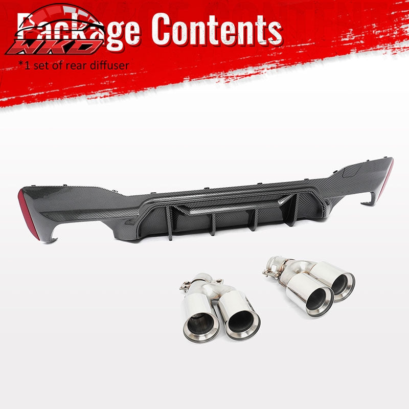 For 17-20 BMW G30 Carbon Fiber Print Rear Diffuser MP Style+ Silver Quad Exhaust