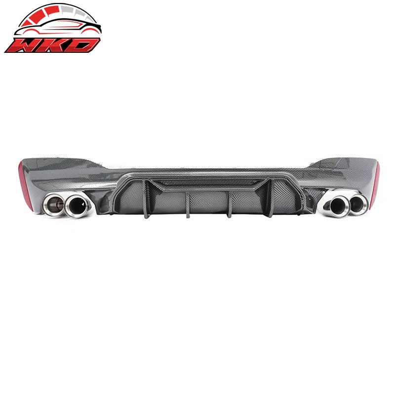 For 21-23 BMW G30 Carbon Fiber Print Rear Diffuser MP Style+ Silver Quad Exhaust