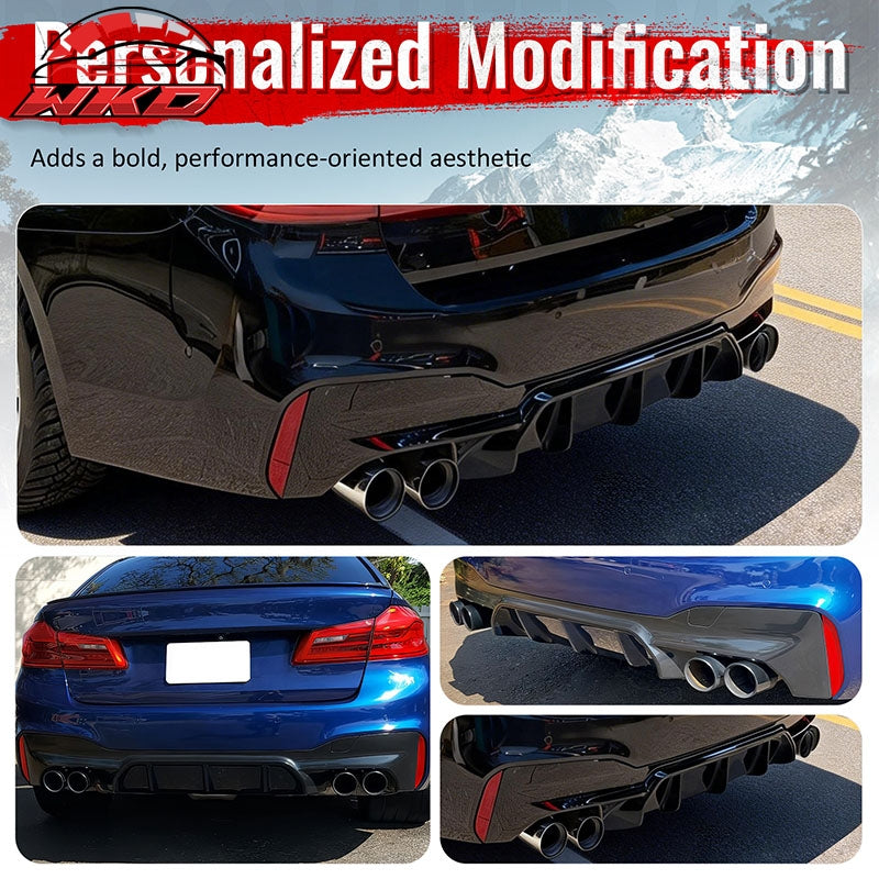For 17-20 BMW G30 Competition Style Gloss Black Rear Diffuser Silver Exhaust Tip