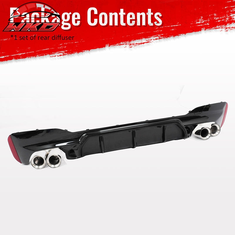 For 17-20 BMW G30 Competition Style Gloss Black Rear Diffuser Silver Exhaust Tip