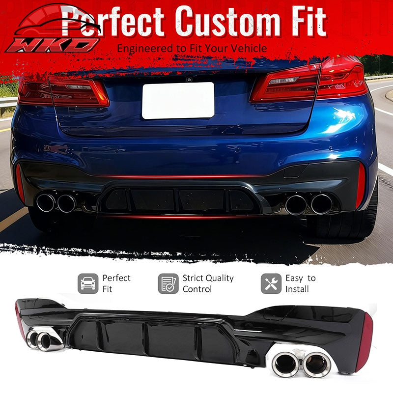 For 21-23 BMW G30 Competition Style Gloss Black Rear Diffuser Silver Exhaust Tip