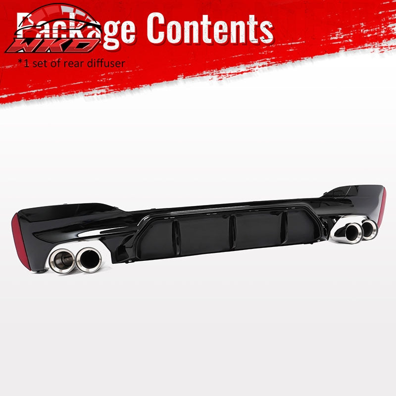 For 21-23 BMW G30 Competition Style Gloss Black Rear Diffuser Silver Exhaust Tip