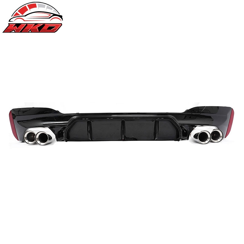 For 21-23 BMW G30 Competition Style Gloss Black Rear Diffuser Silver Exhaust Tip