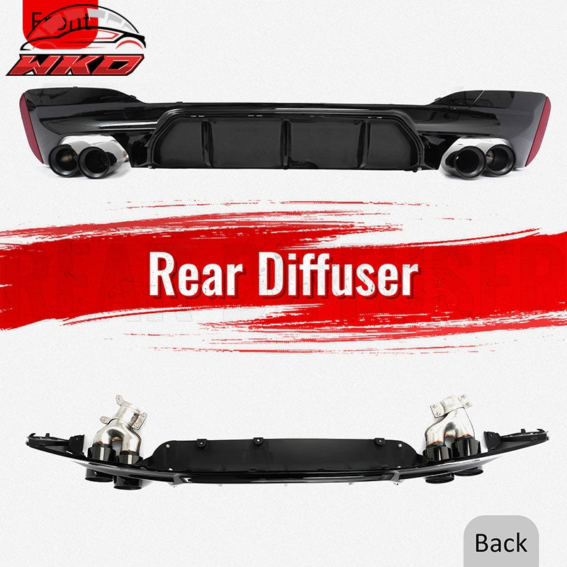 For 17-20 BMW G30 Competition Style Gloss Black Rear Diffuser Black Exhaust Tips