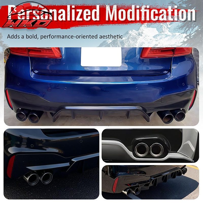 For 17-20 BMW G30 Competition Style Gloss Black Rear Diffuser Black Exhaust Tips