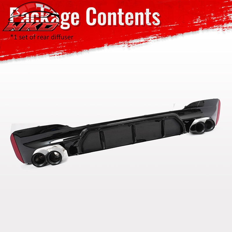For 17-20 BMW G30 Competition Style Gloss Black Rear Diffuser Black Exhaust Tips