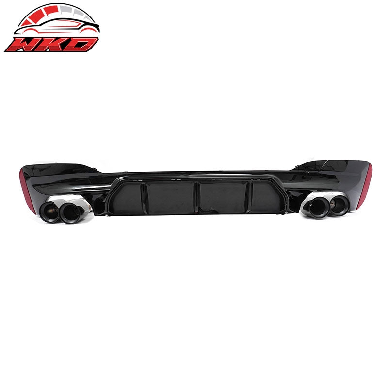 For 17-20 BMW G30 Competition Style Gloss Black Rear Diffuser Black Exhaust Tips
