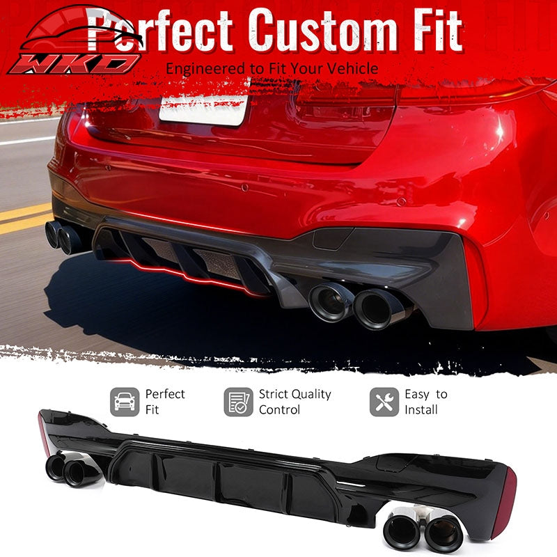 For 21-23 BMW G30 Competition Style Gloss Black Rear Diffuser Black Exhaust Tips