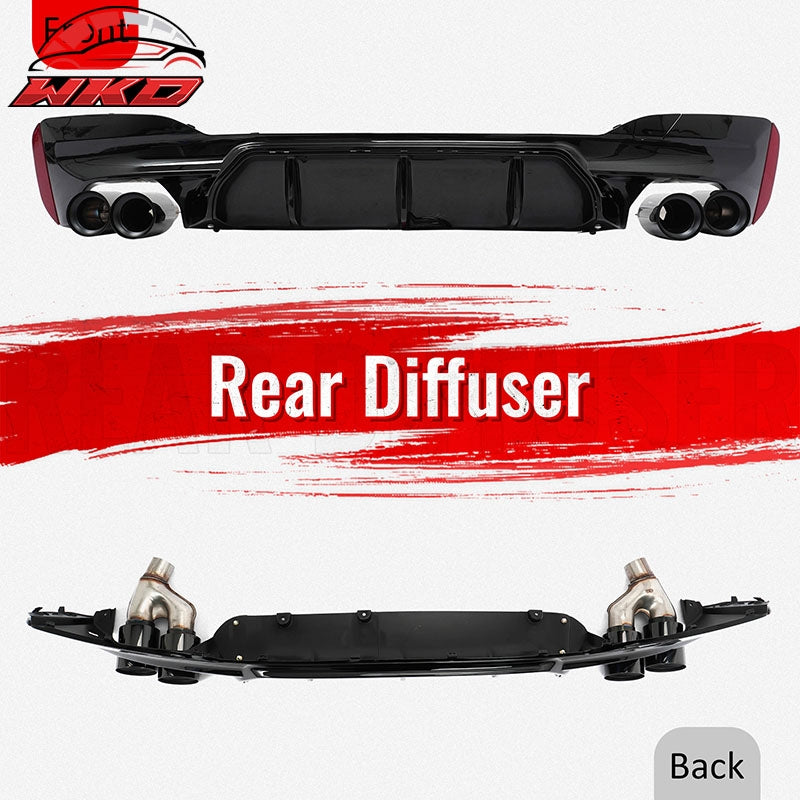 For 21-23 BMW G30 Competition Style Gloss Black Rear Diffuser Black Exhaust Tips