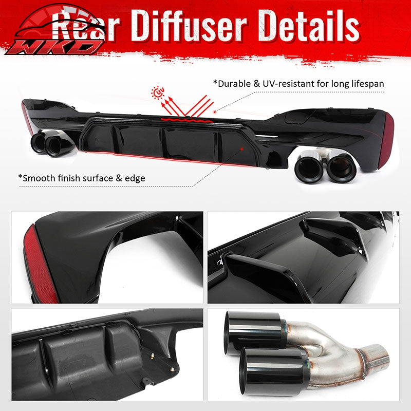 For 21-23 BMW G30 Competition Style Gloss Black Rear Diffuser Black Exhaust Tips