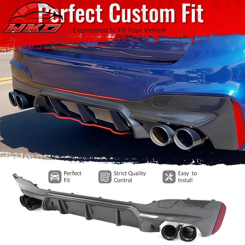 Fits 17-20 BMW G30 Competition Style Rear Diffuser CF Print + Black Exhaust Tip