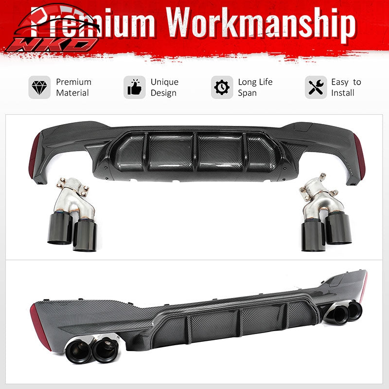 Fits 17-20 BMW G30 Competition Style Rear Diffuser CF Print + Black Exhaust Tip