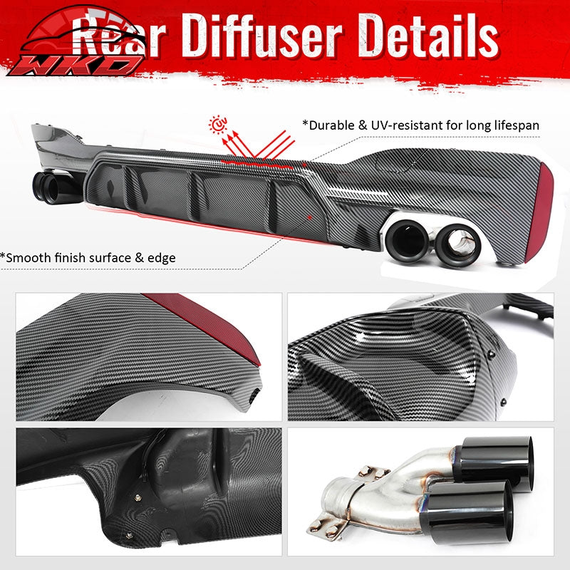 Fits 17-20 BMW G30 Competition Style Rear Diffuser CF Print + Black Exhaust Tip