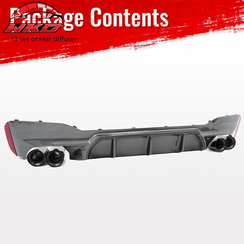 Fits 17-20 BMW G30 Competition Style Rear Diffuser CF Print + Black Exhaust Tip