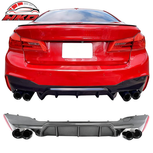 Wholesale 21-23 BMW G30 Competition Style Rear Diffuser CF Print + Black Exhaust Tip - Wikond Auto
