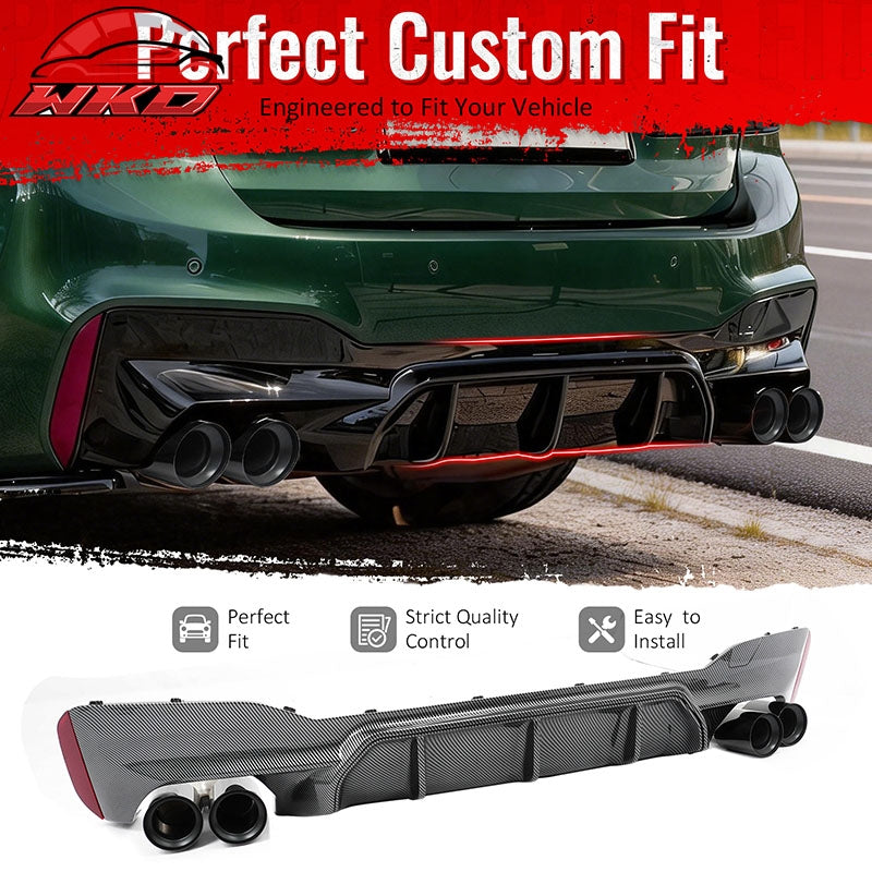 Fits 21-23 BMW G30 Competition Style Rear Diffuser CF Print + Black Exhaust Tip