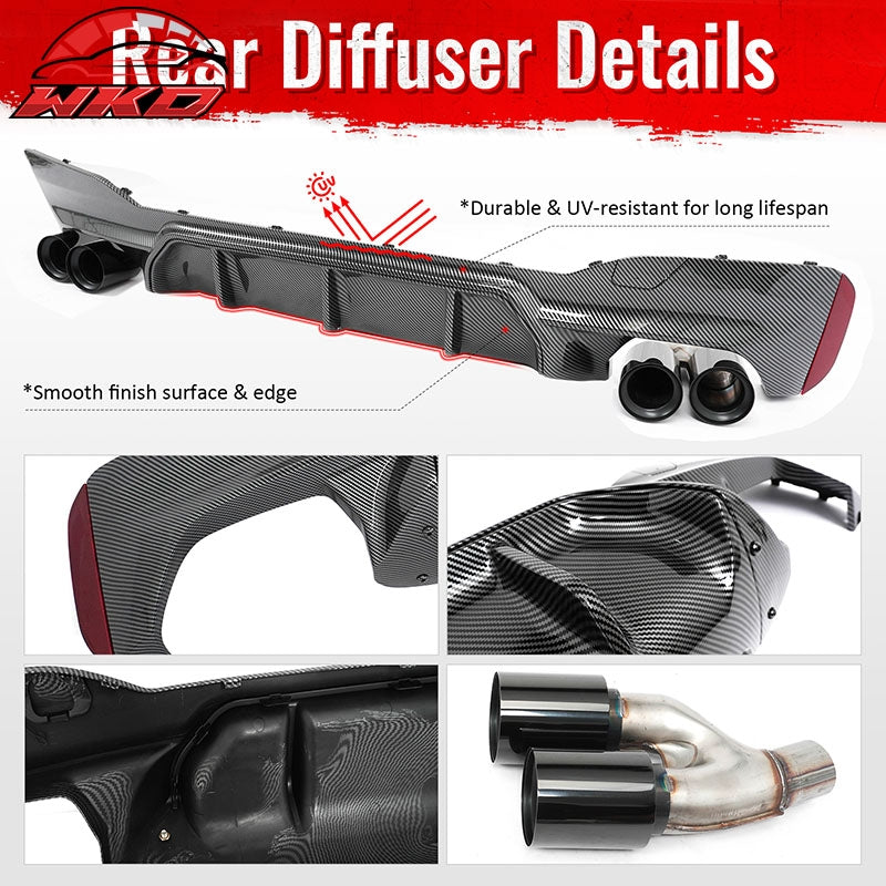 Fits 21-23 BMW G30 Competition Style Rear Diffuser CF Print + Black Exhaust Tip