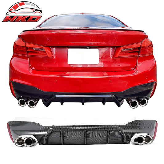Wholesale 17-20 BMW G30 Competition Style Rear Diffuser CF Print + Silver Exhaust Tip - Wikond Auto