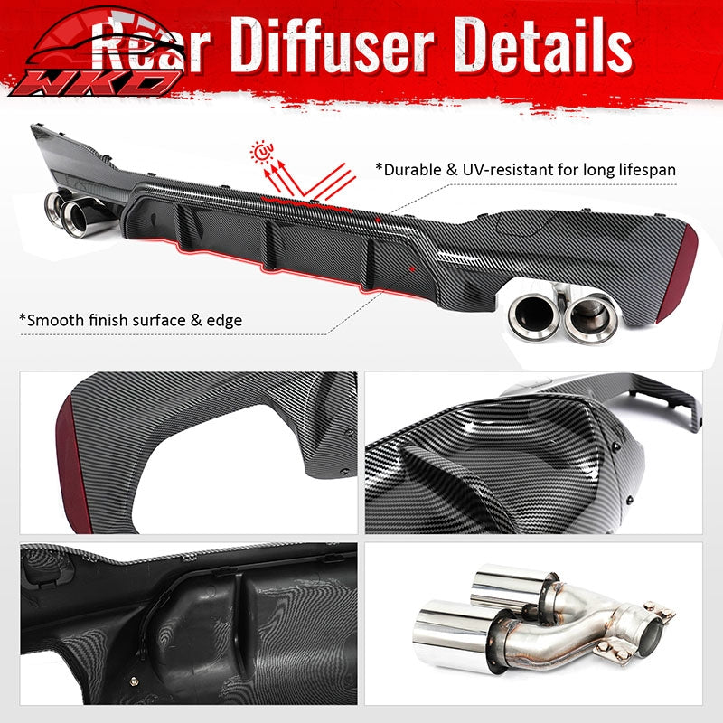 Fits 17-20 BMW G30 Competition Style Rear Diffuser CF Print + Silver Exhaust Tip