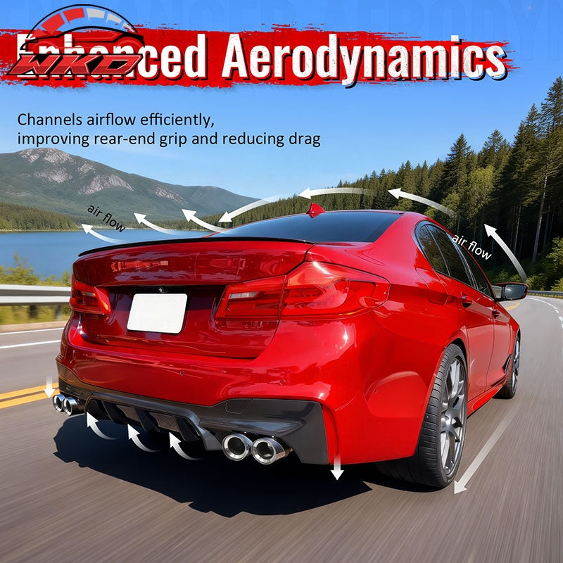 Fits 21-23 BMW G30 Competition Style Rear Diffuser CF Print + Silver Exhaust Tip
