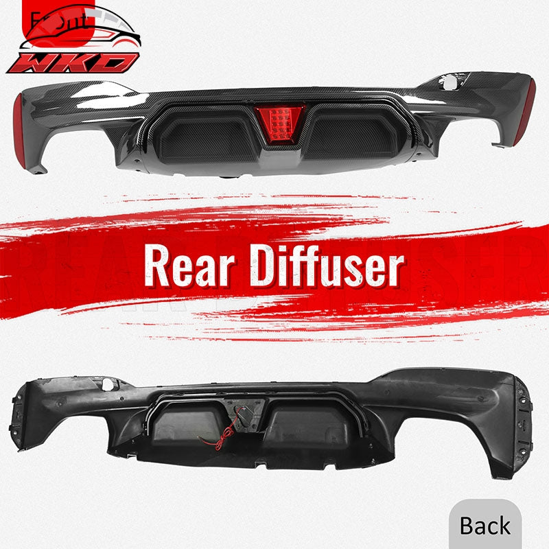 For 17-23 BMW G30 G31 G38 5 Series Carbon Fiber Print M5 CS Rear Diffuser w/ LED