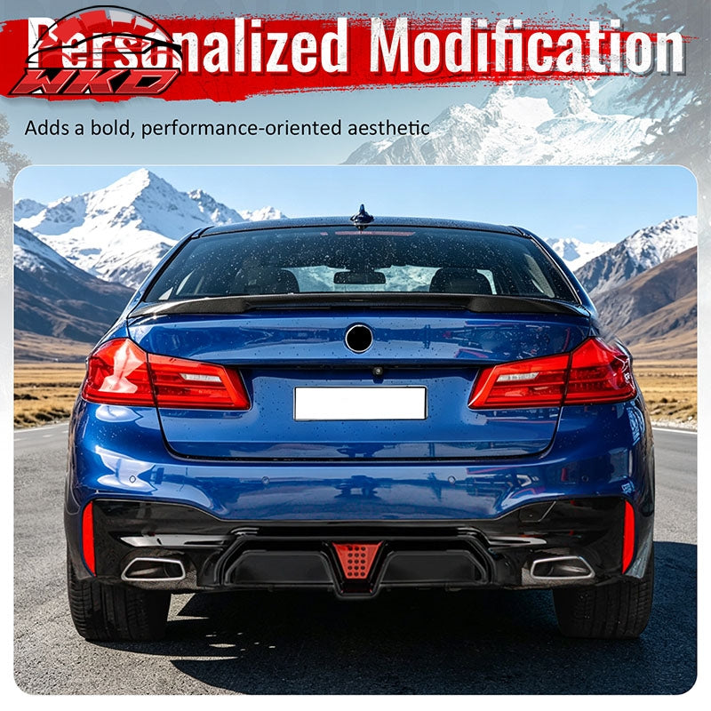 For 17-23 BMW G30 G31 G38 5 Series Gloss Black M5 CS Style Rear Diffuser w/ LED