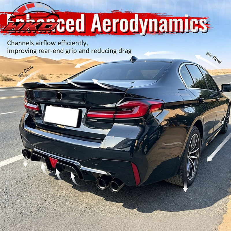 For 17-23 BMW G30 G31 G38 5 Series Gloss Black M5 CS Style Rear Diffuser w/ LED