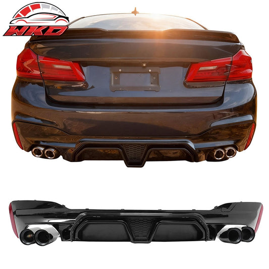 Wholesale 17-20 BMW G30 Gloss Black Rear Diffuser M5 CS Style + Black Quad Exhaust - Wikond Auto