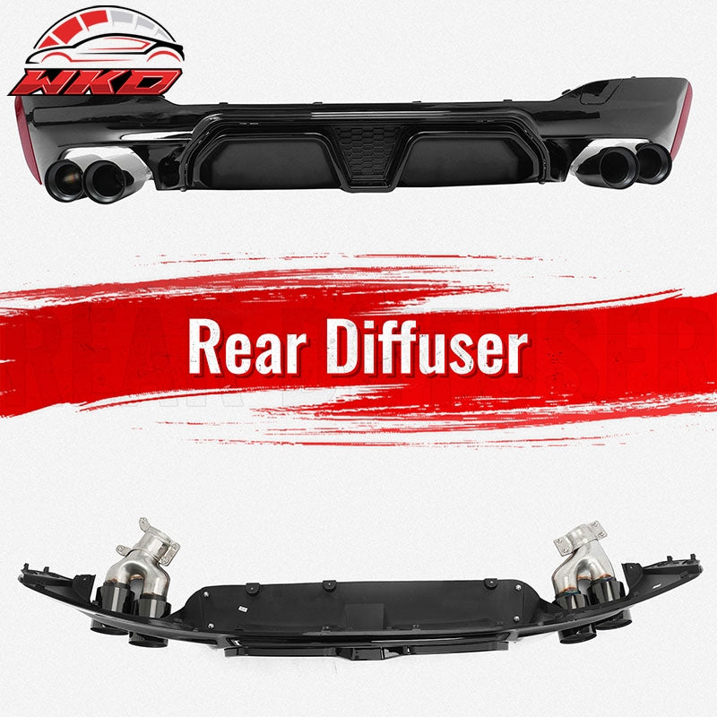Fits 17-20 BMW G30 Gloss Black Rear Diffuser M5 CS Style + Black Quad Exhaust