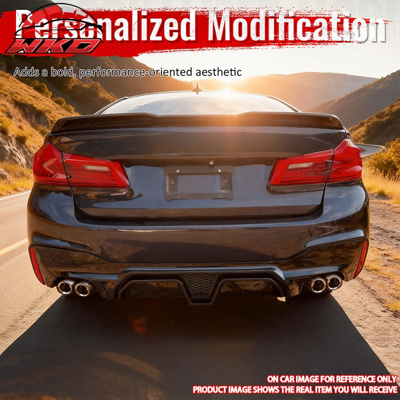 Fits 17-20 BMW G30 Gloss Black Rear Diffuser M5 CS Style + Black Quad Exhaust