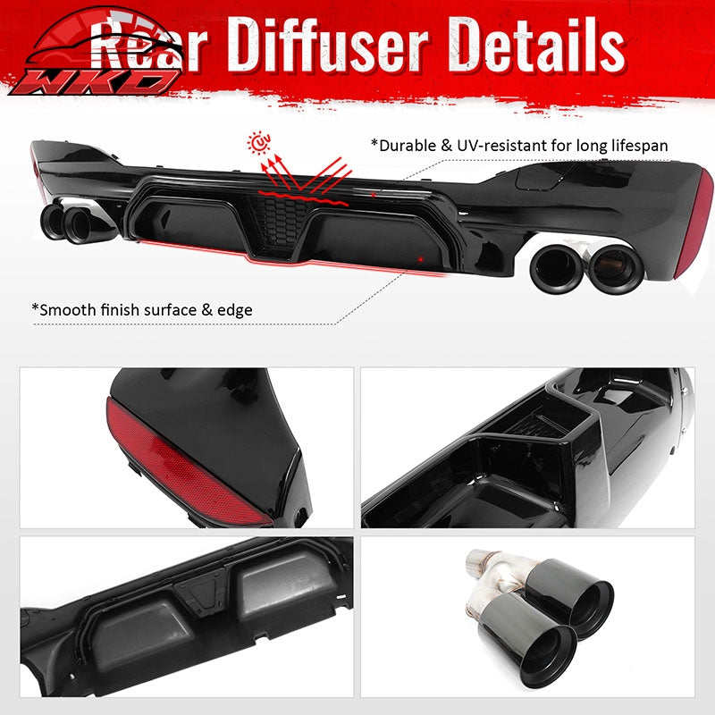 Fits 21-23 BMW G30 Gloss Black Rear Diffuser M5 CS Style + Black Quad Exhaust