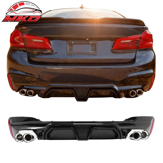 Wholesale 17-20 BMW G30 Gloss Black Rear Diffuser M5 CS Style + Silver Quad Exhaust - Wikond Auto