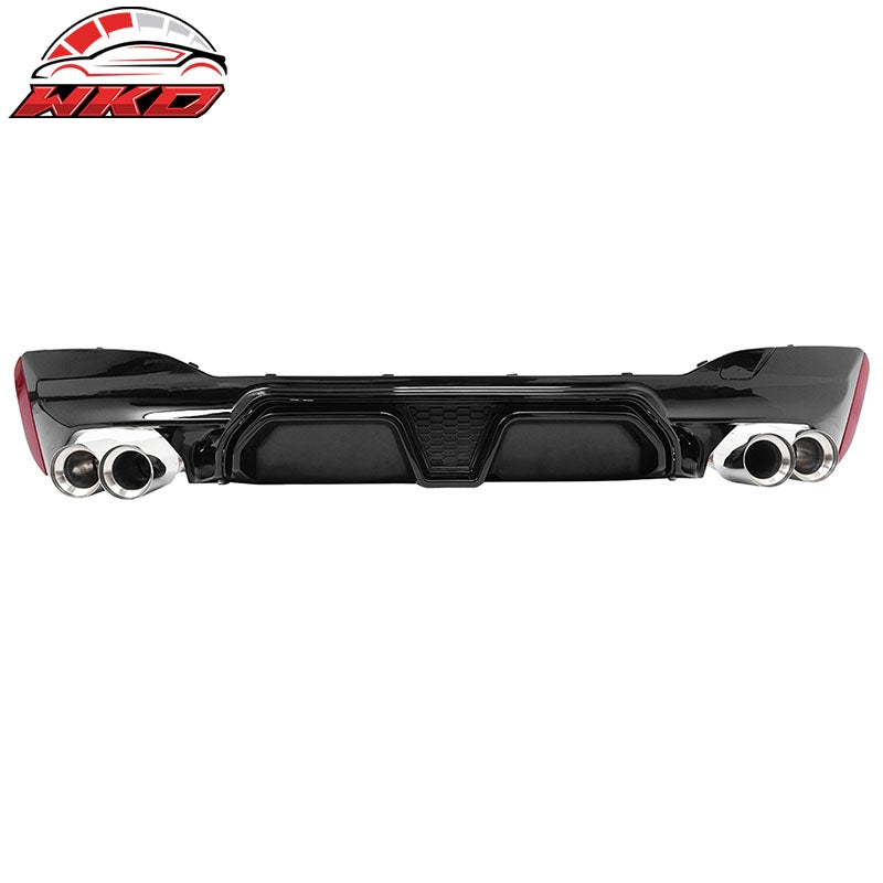Fits 17-20 BMW G30 Gloss Black Rear Diffuser M5 CS Style + Silver Quad Exhaust
